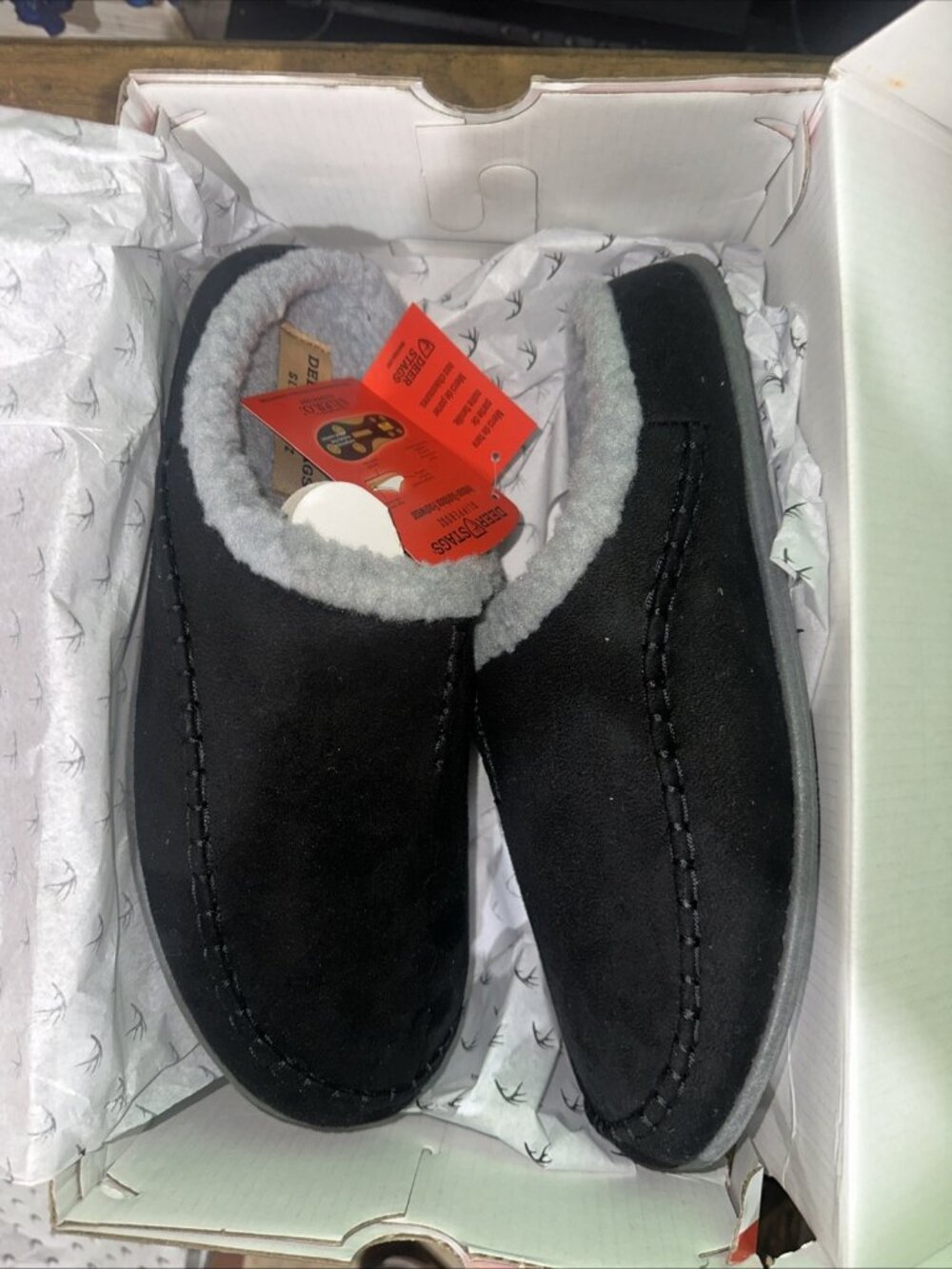 New Deer Stags Nordic Black Fleece Lined Memory Foam Slippers Men’s 11M - Picture 6 of 6